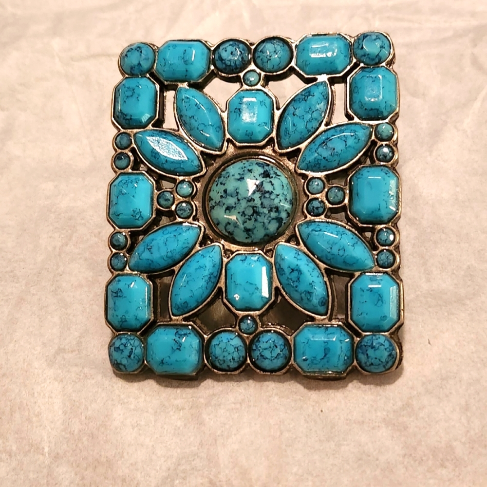 VINTAGE Turquoise Women's Fashion Belt Buckle 2" X 2 1/2"